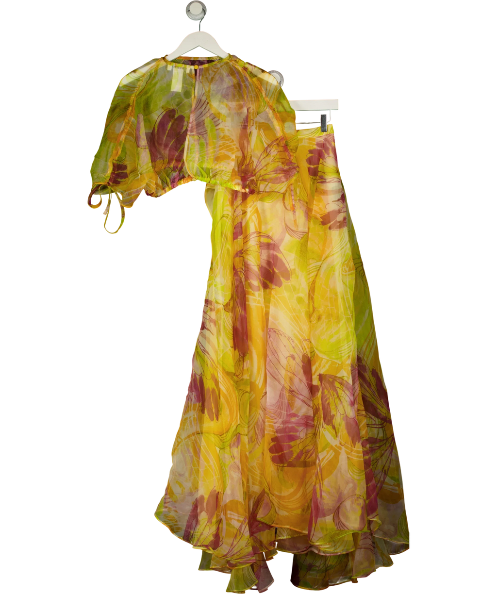 Andrea Iyamah Yellow chiffon floral co-ord set, size UK M — back