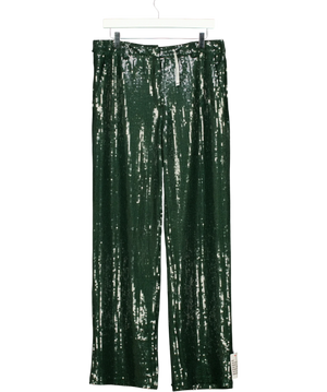TOPSHOP Topshop Green All-over Sequin Straight Leg Trousers UK 16