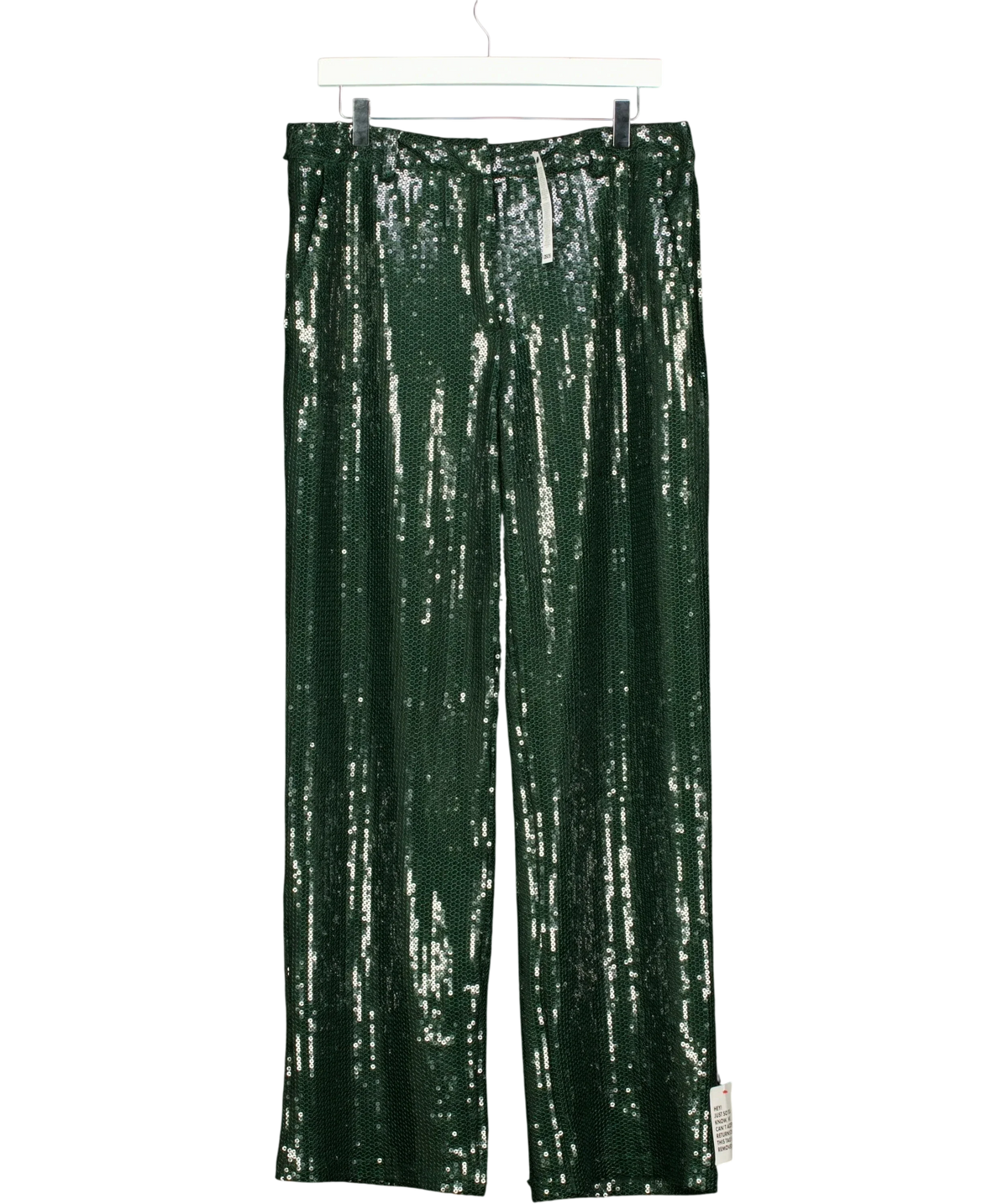 TOPSHOP Green TOPSHOP Green All-Over Sequin Straight Leg Trousers, size UK 16 — front