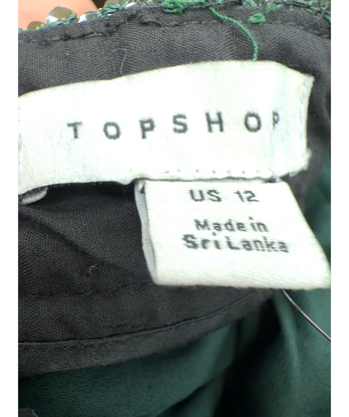 TOPSHOP Green TOPSHOP Green All-Over Sequin Straight Leg Trousers, size UK 16 — detail