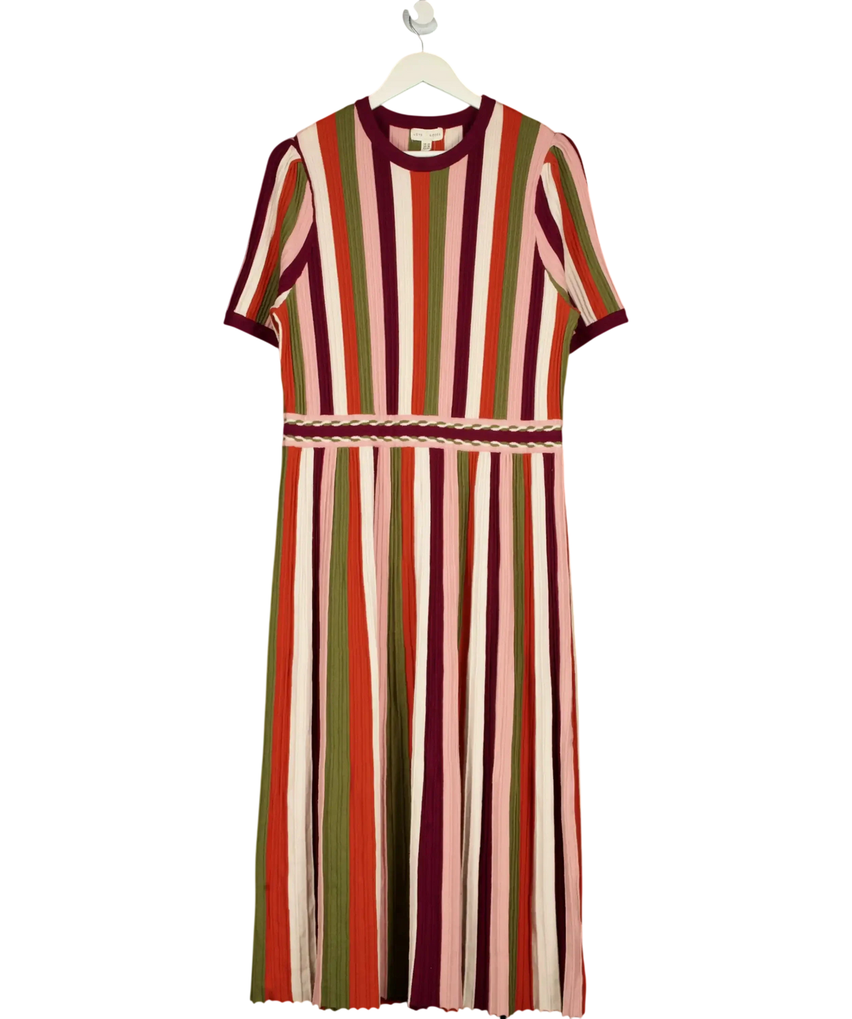 LOVE & ROSES Multicoloured Multicoloured Striped Short Sleeve Knitted Midi Dress, size UK 22 — front