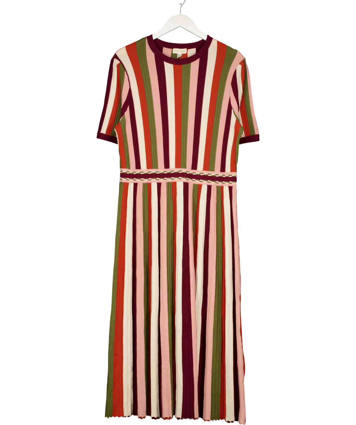 Love & Roses Multicoloured Striped Knitted Midi Dress UK 22 — Front