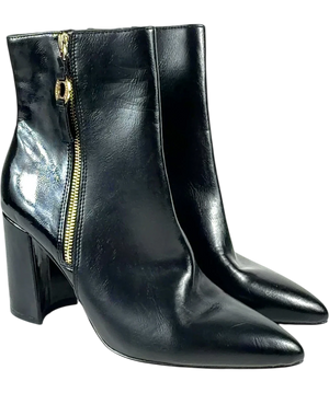 Office Pointed-Toe Block-Heel Ankle Boots Black Metallic UK 7