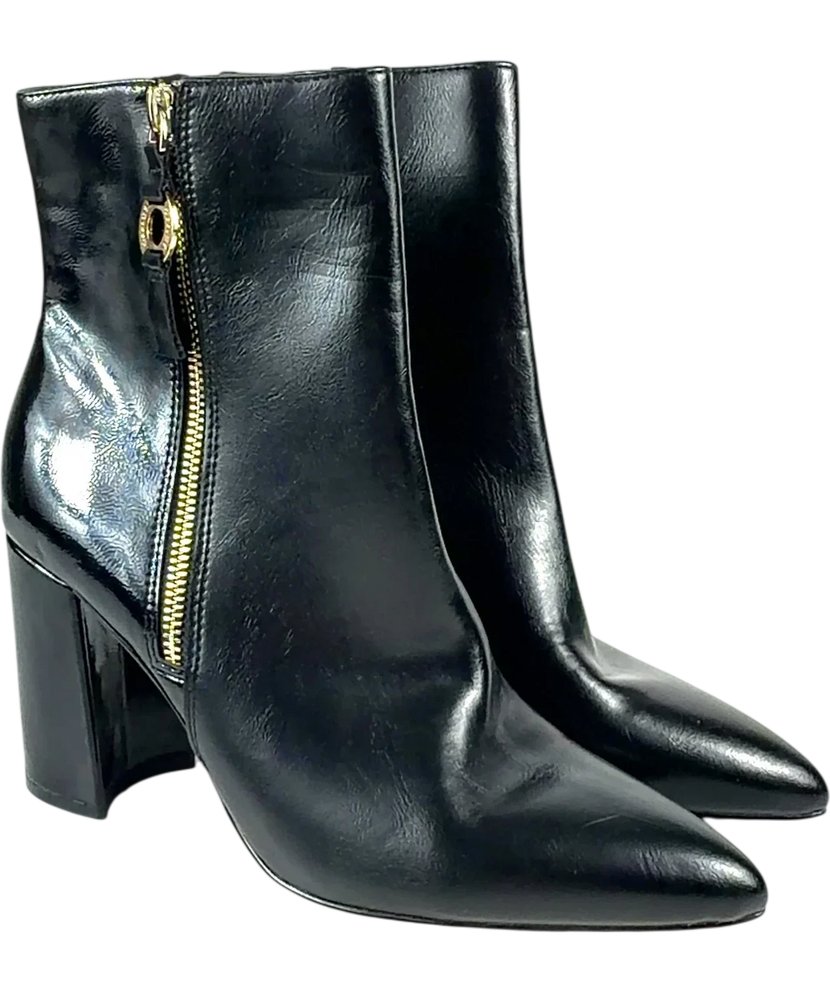 Office Black pointed-toe block-heel ankle boots, size UK 7 EU 40 👠 — front