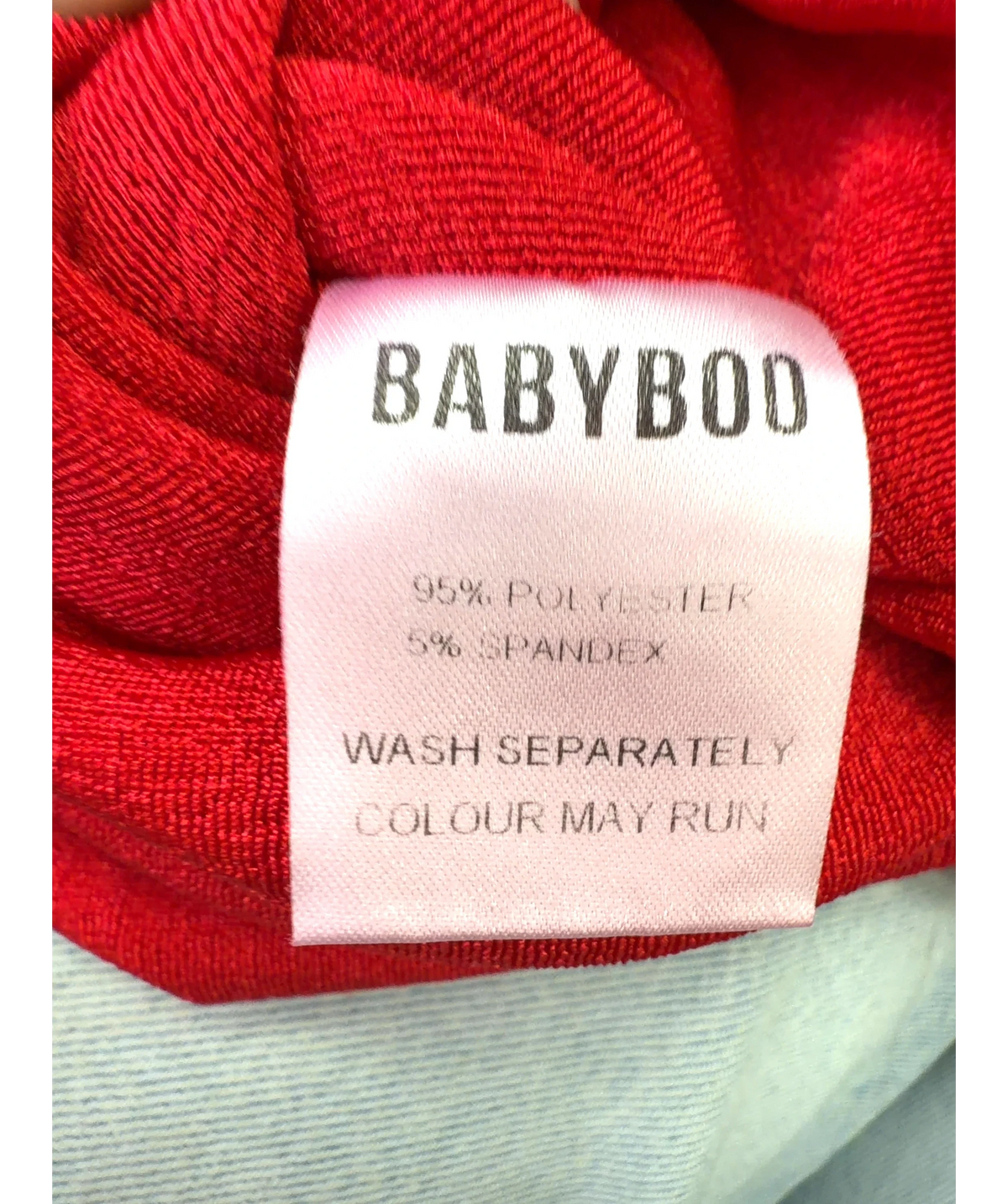 Babyboo Red Colour, size UK S — label