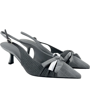 Charles & Keith Striped Knot-Bow Pointed Slingback Pumps Grey White UK 7