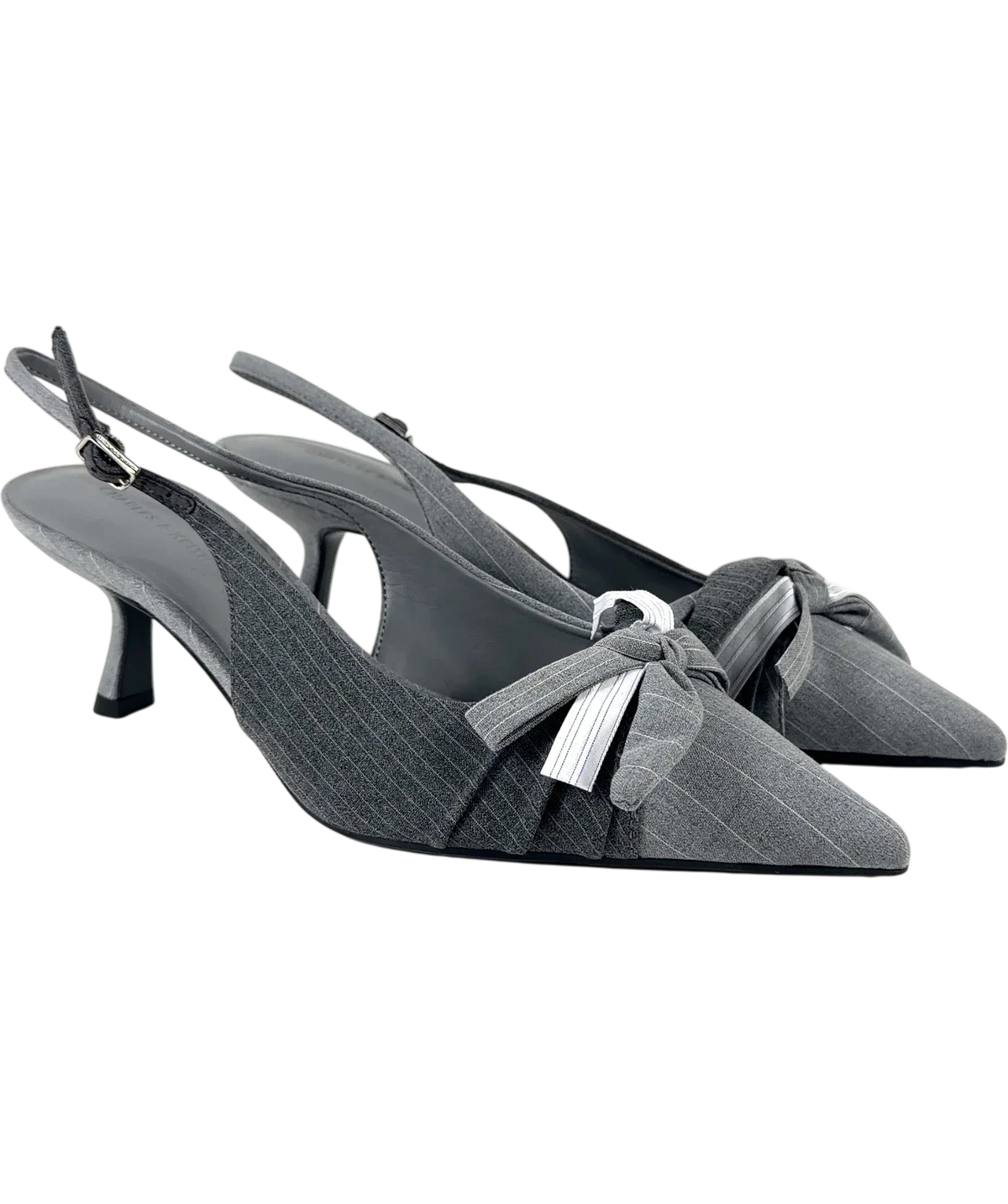 Charles & Keith Grey Striped Knot-Bow Pointed Slingback Pumps, size UK 7 EU 40 👠 — front