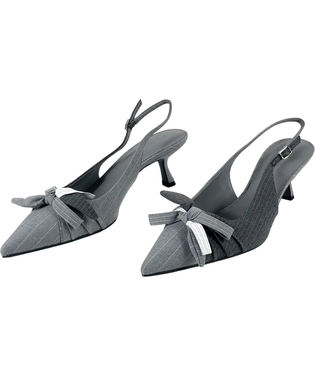 Charles & Keith Grey Striped Knot-Bow Pointed Slingback Pumps, size UK 7 EU 40 👠 — label