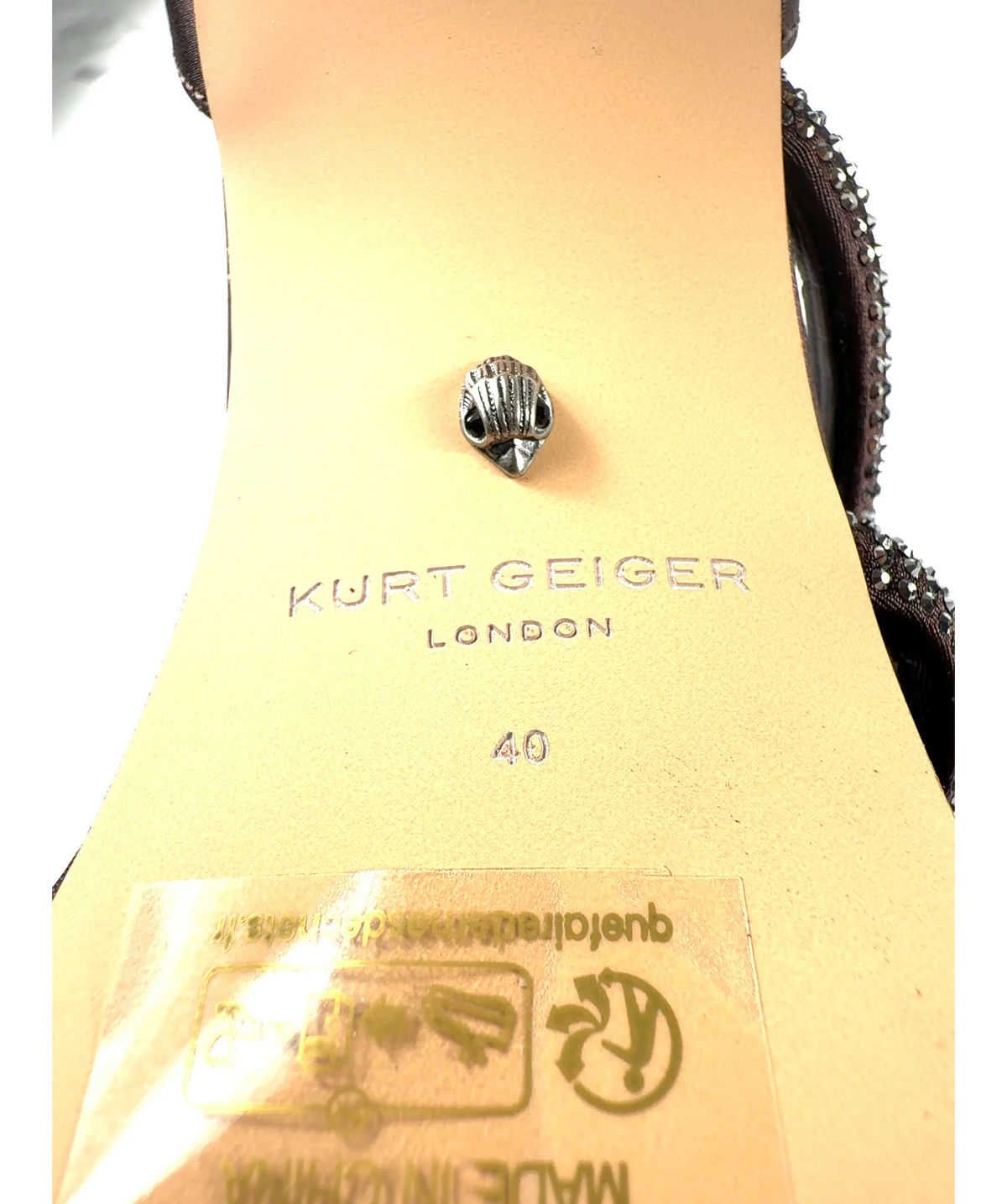 Kurt Geiger dark brown Fleur Platform, size UK 7 EU 40 👠 — fabric detail
