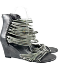 Jaded London silver Oxara Snakechain Heeled Wedge Sandal, size UK 7 EU 40 👠 — front