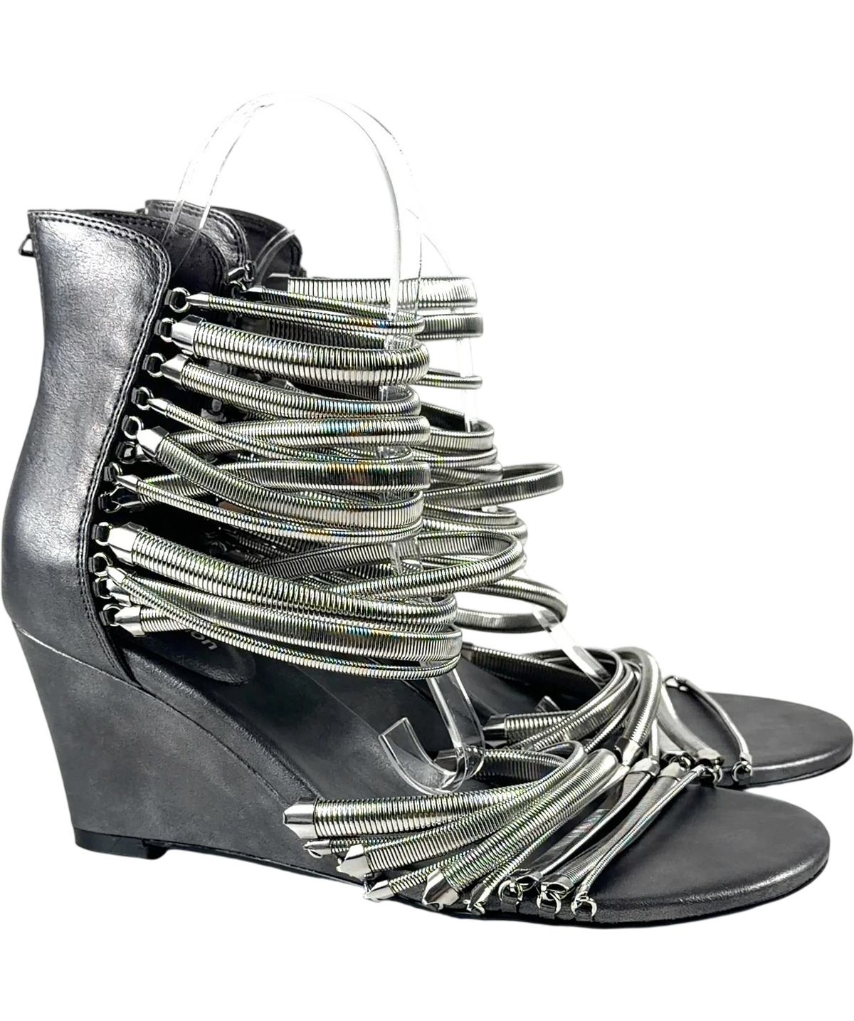Jaded London silver Oxara Snakechain Heeled Wedge Sandal, size UK 7 EU 40 👠 — front