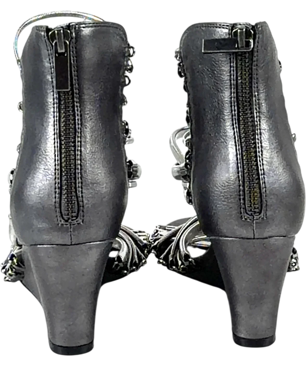 Jaded London silver Oxara Snakechain Heeled Wedge Sandal, size UK 7 EU 40 👠 — back