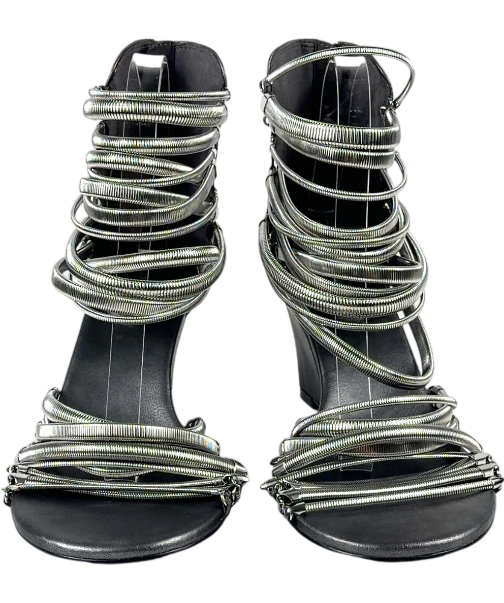 Jaded London silver Oxara Snakechain Heeled Wedge Sandal, size UK 7 EU 40 👠 — detail