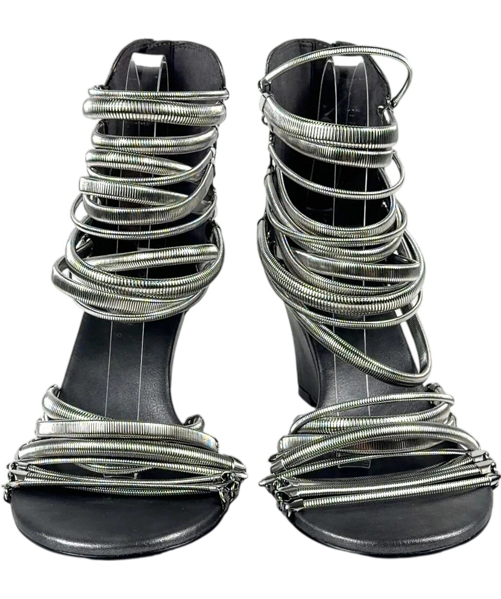 Jaded London silver Oxara Snakechain Heeled Wedge Sandal, size UK 7 EU 40 👠 — detail