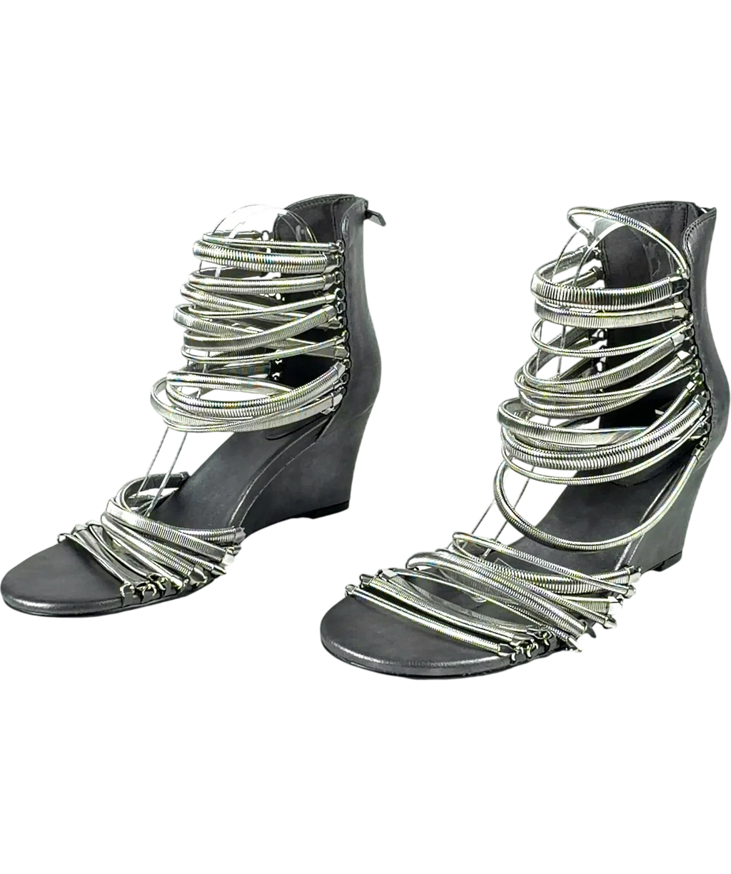 Jaded London silver Oxara Snakechain Heeled Wedge Sandal, size UK 7 EU 40 👠 — label