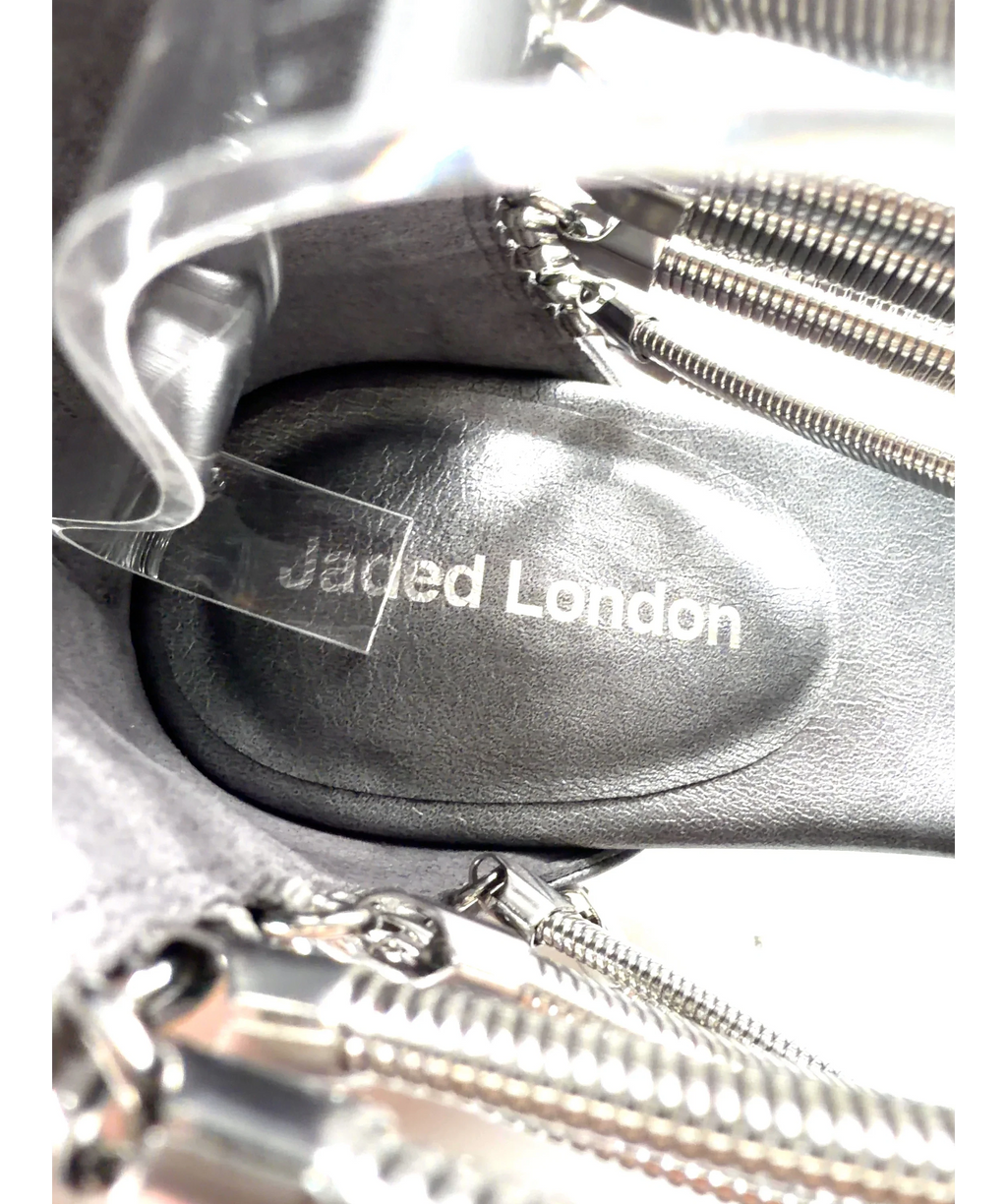 Jaded London silver Oxara Snakechain Heeled Wedge Sandal, size UK 7 EU 40 👠 — care label