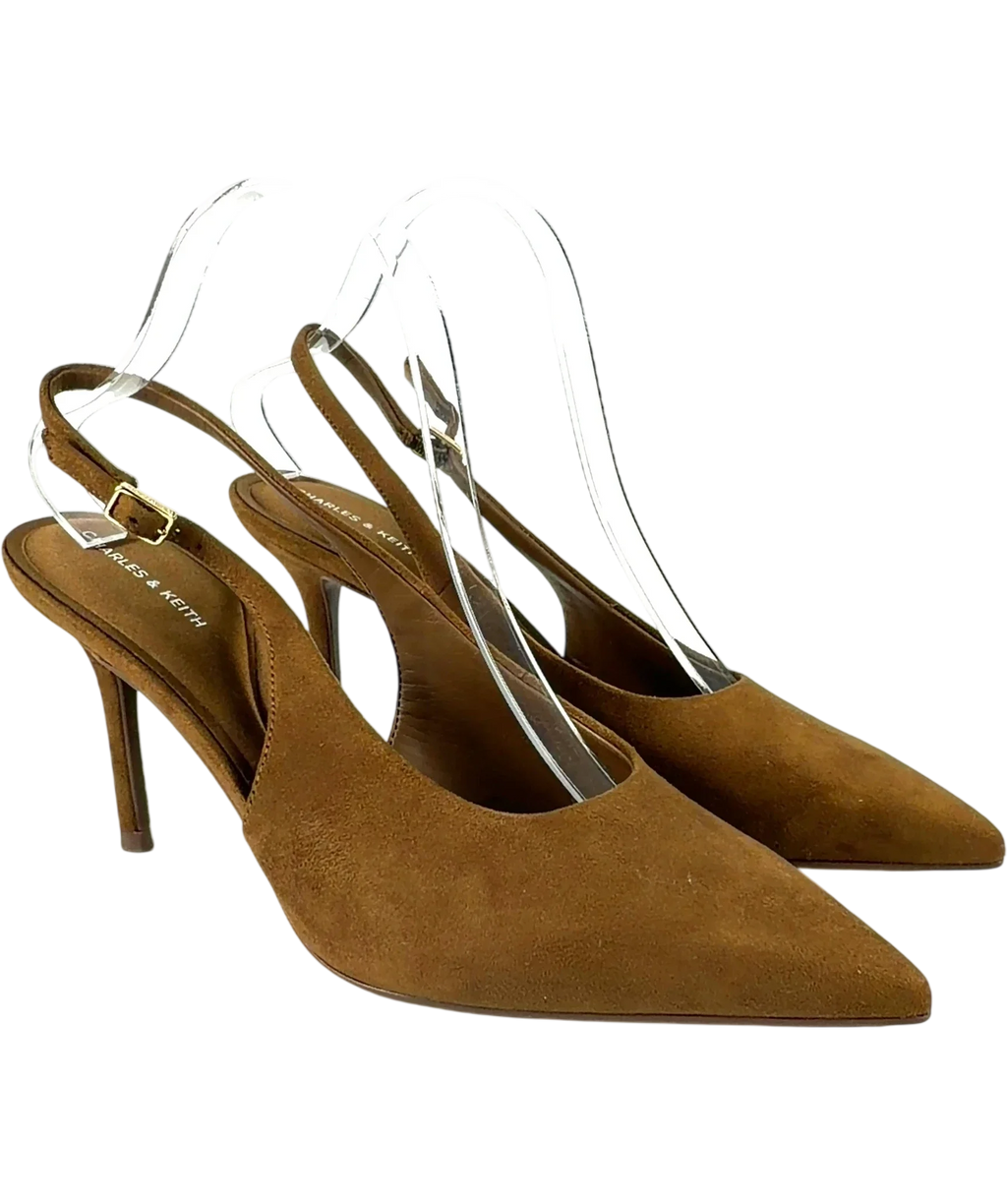 Charles & Keith Brown pointed slingback heels, size UK 7 EU 40 👠 — front