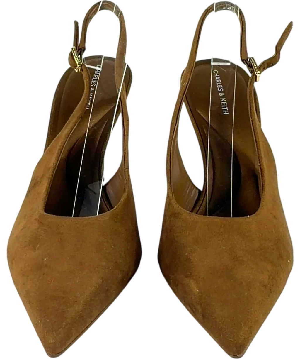 Charles & Keith Brown pointed slingback heels, size UK 7 EU 40 👠 — detail