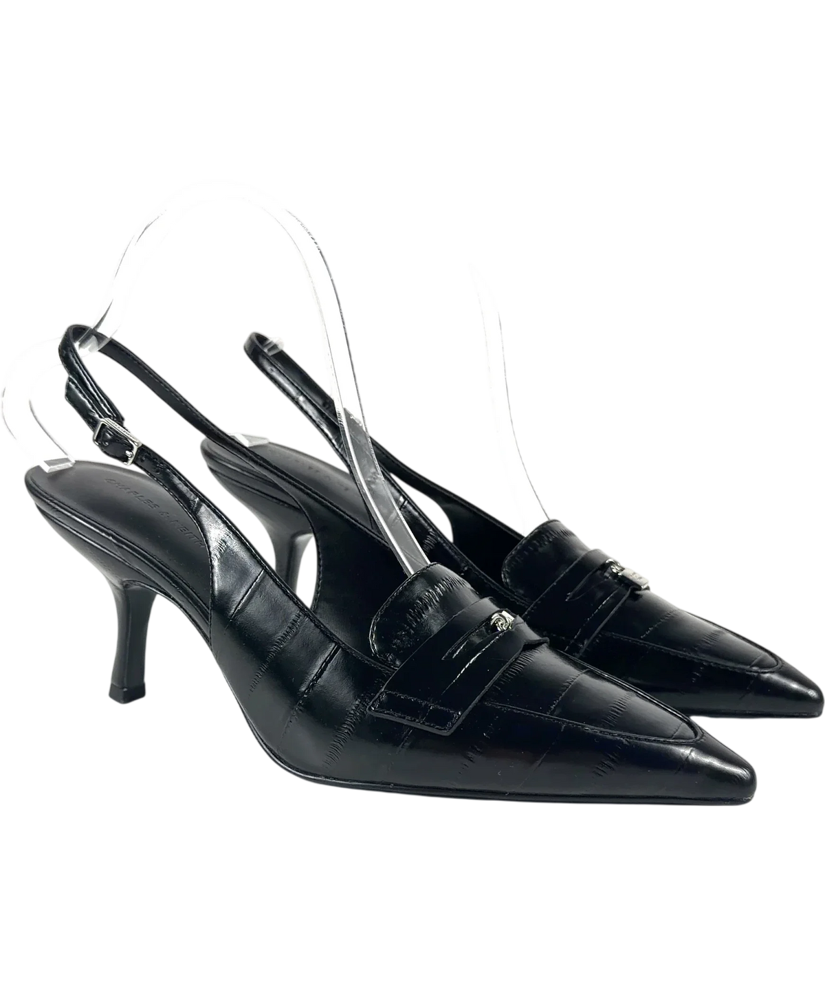 Charles & Keith Black Griselda Eel-Effect Slingback Pumps, size UK 7 EU 40 👠 — front