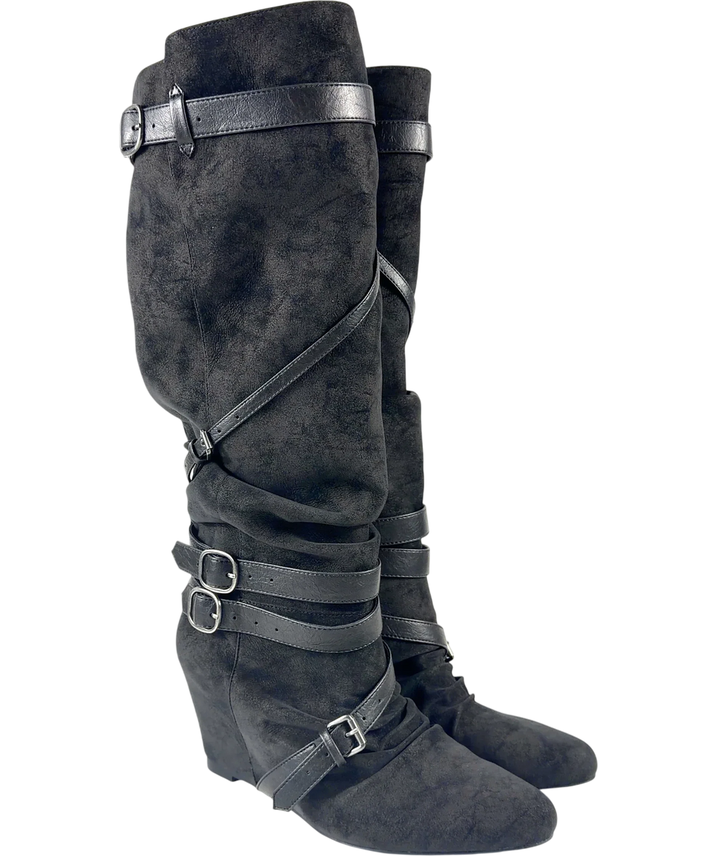 Jaded London Black Vione Slouch Wedge Boots, size UK 7 EU 40 👠 — front