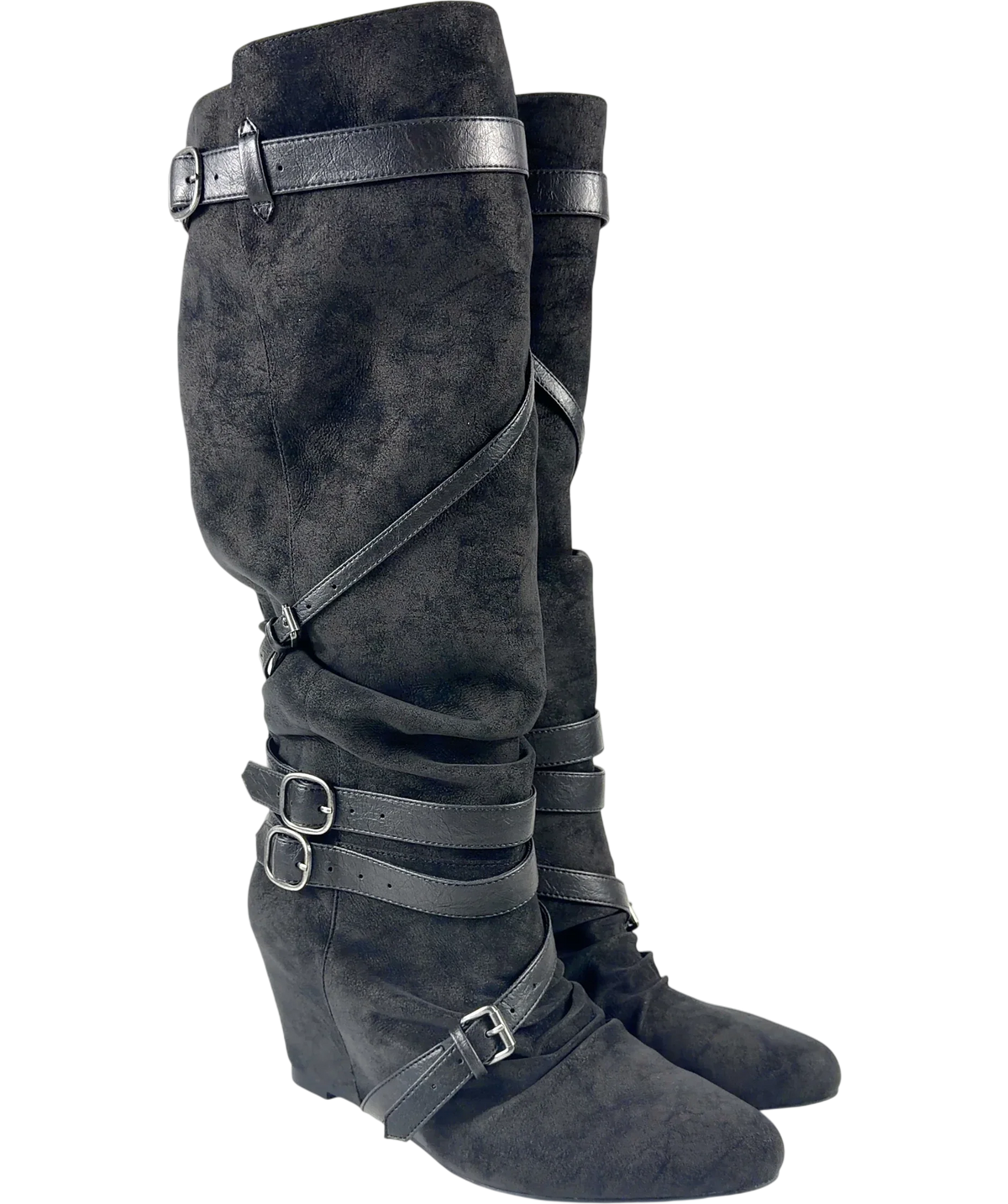 Jaded London Black Vione Slouch Wedge Boots, size UK 7 EU 40 👠 — front