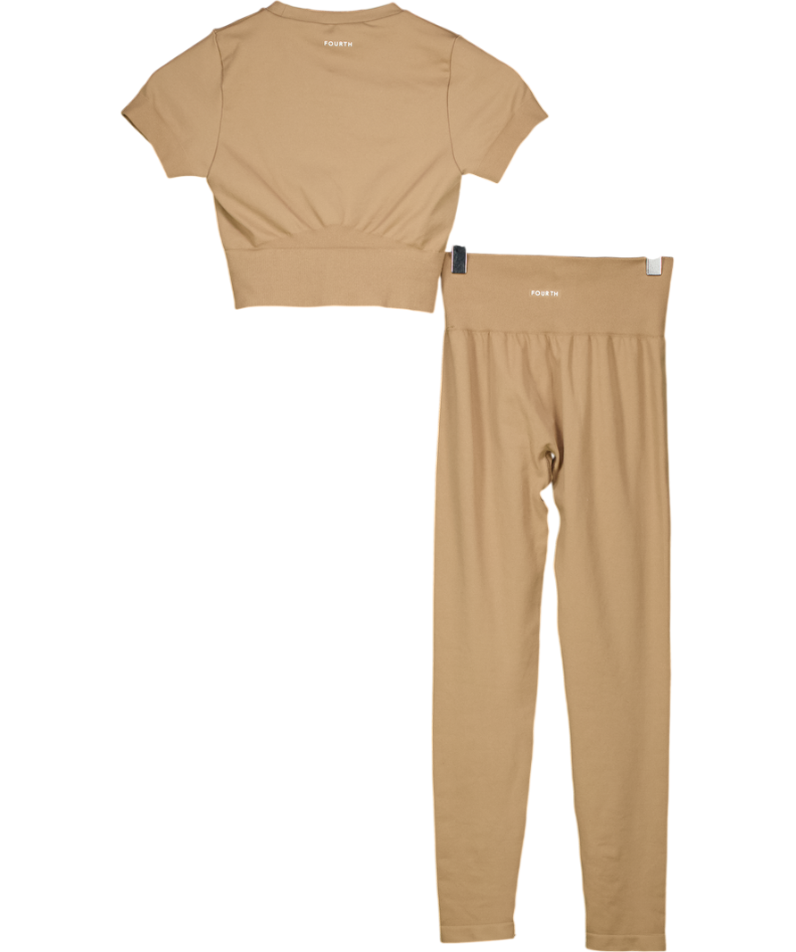 4th & Reckless Brown Brogan Short-sleeve Performance Gym Top & Leggings Set UK S