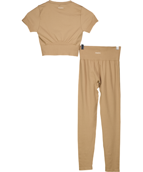 4th & Reckless Brown Brogan Short-sleeve Performance Gym Top & Leggings Set UK S