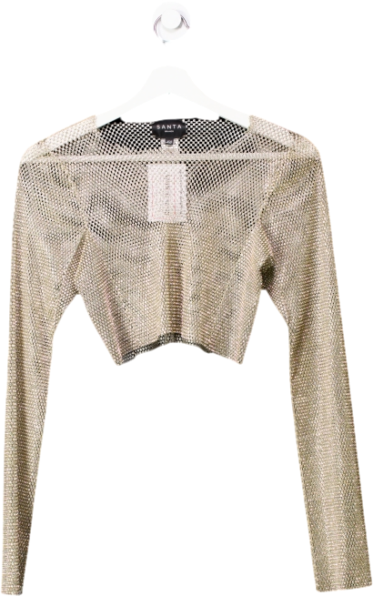 Santa Brands Metallic Golden Long Sleeve Crop Top UK XS