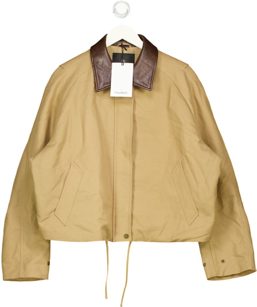 Pull&Bear Beige Jacket With Leather Effect Collar UK XL