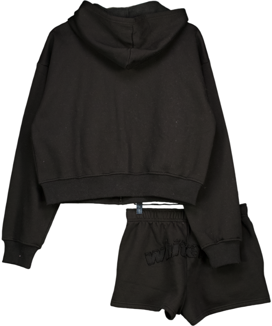 WHITE FOX 2-piece Black Applique Logo Zip Sweatshirt And Shorts Set UK S/M