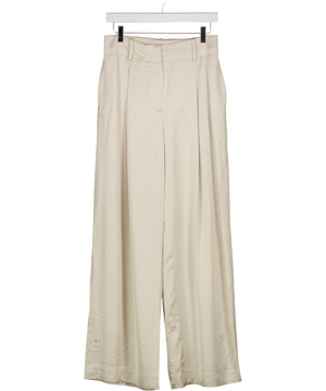 REISS Beige Isla Satin Wide Leg Trousers UK 10