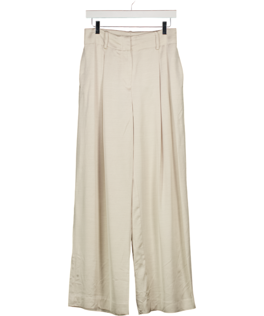 REISS Beige Isla Satin Wide Leg Trousers UK 10
