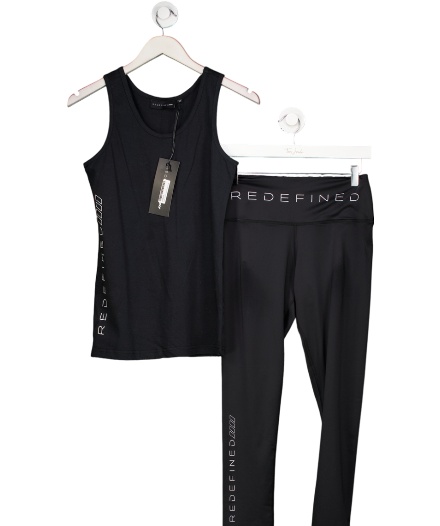 Redefined Black Leggings And Vest Workout Set UK S