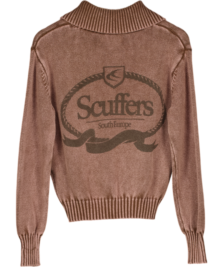 SCUFFERS Agnes Brown Knit Polo Jumper UK M