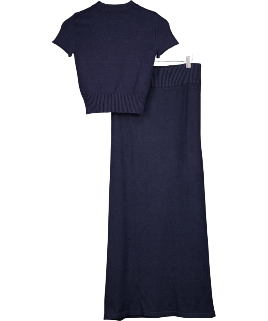 4th & Reckless 2-piece Knitted Ribbed Waist Maxi Skirt And Top Co-ord In Navy Blue UK S/M