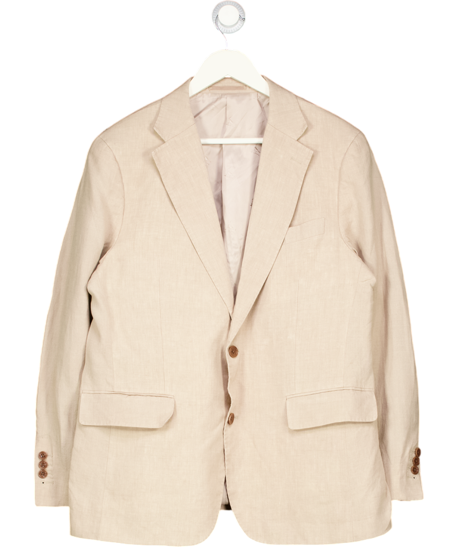 CHARLES TYRWHITT Linen Cotton Slim Fit Blazer - Limestone Beige UK 42" CHEST