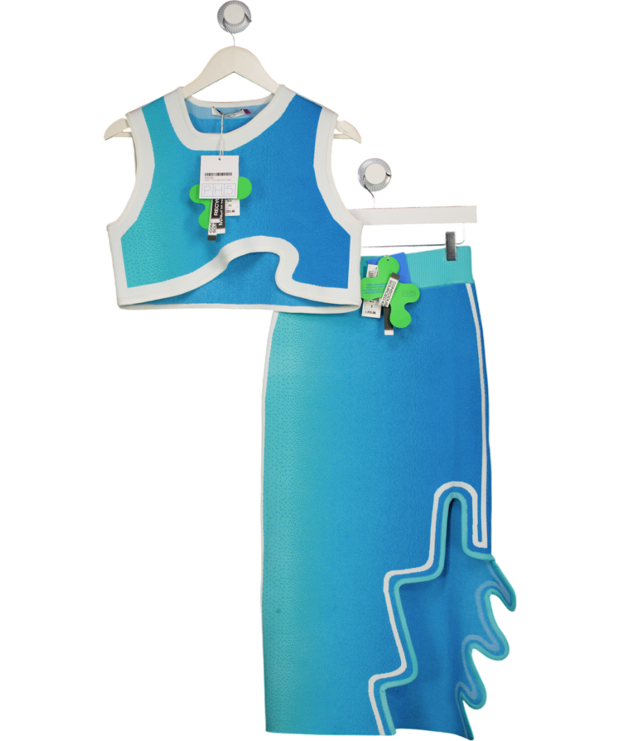 PH5 2-piece Blue & White Dahlia Wavy Sleeveless Crop Top & Midi Skirt Set UK XS/S