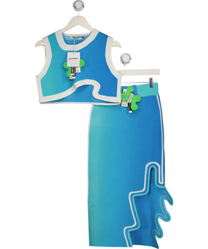 PH5 2-piece Blue & White Dahlia Wavy Sleeveless Crop Top & Midi Skirt Set UK XS/S