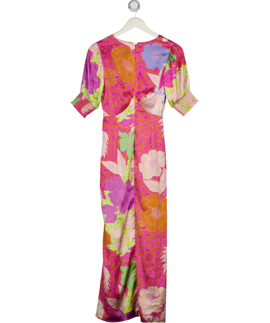 NEVER FULLY DRESSED Multicoloured Floral Short Shirred Sleeve Midi Dress UK 8