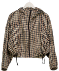 ASOS Brown Hooded Bubble Hem Bomber Jacket In Stone Multi Check UK S