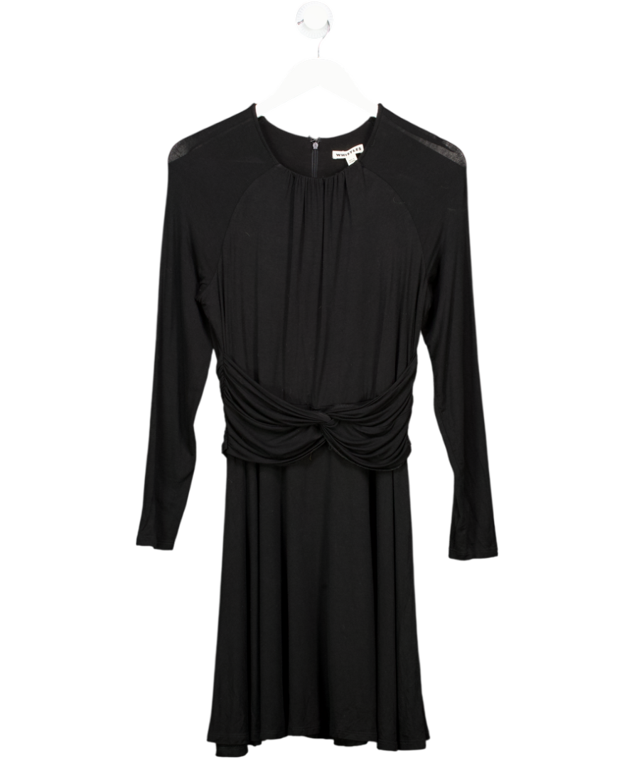 WHISTLES Black Jersey Ruched Waist Long Sleeve Fit & Flare Dress UK 12