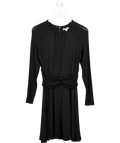 WHISTLES Black Jersey Ruched Waist Long Sleeve Fit & Flare Dress UK 12