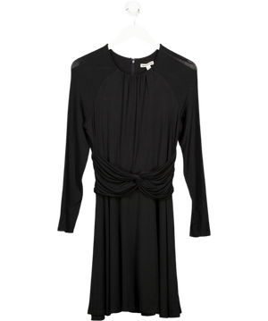 WHISTLES Black Jersey Ruched Waist Long Sleeve Fit & Flare Dress UK 12