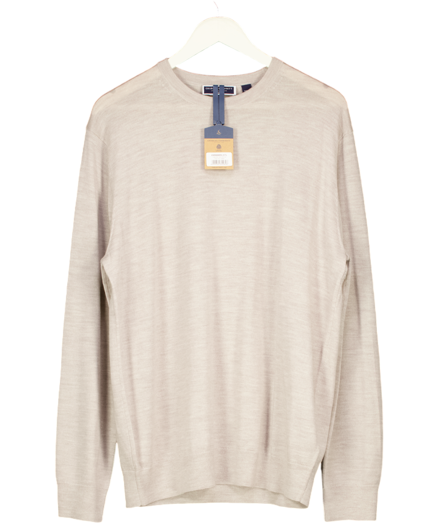 CHARLES TYRWHITT Pure Merino Crew Neck Jumper - Limestone Beige UK L