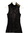 BALMAIN Black Sequined Velvet Turtleneck Top Fr36 UK 8