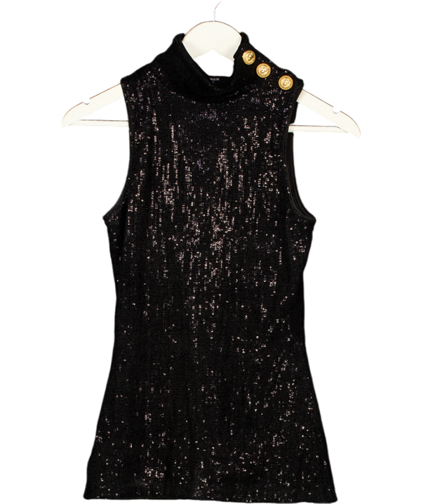 BALMAIN Black Sequined Velvet Turtleneck Top Fr36 UK 8