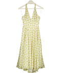 House of CB Cream Solada Cream/ Yellow Vintage Floral Print Georgette Halter Sundress - Plus Cup UK XS