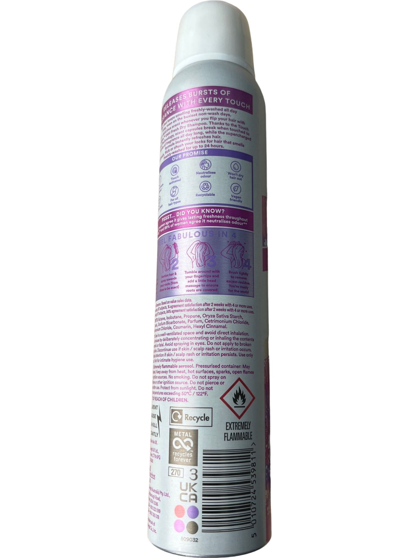 Batiste Purple Dry Shampoo Instant Hair Refresh Spray 200ml