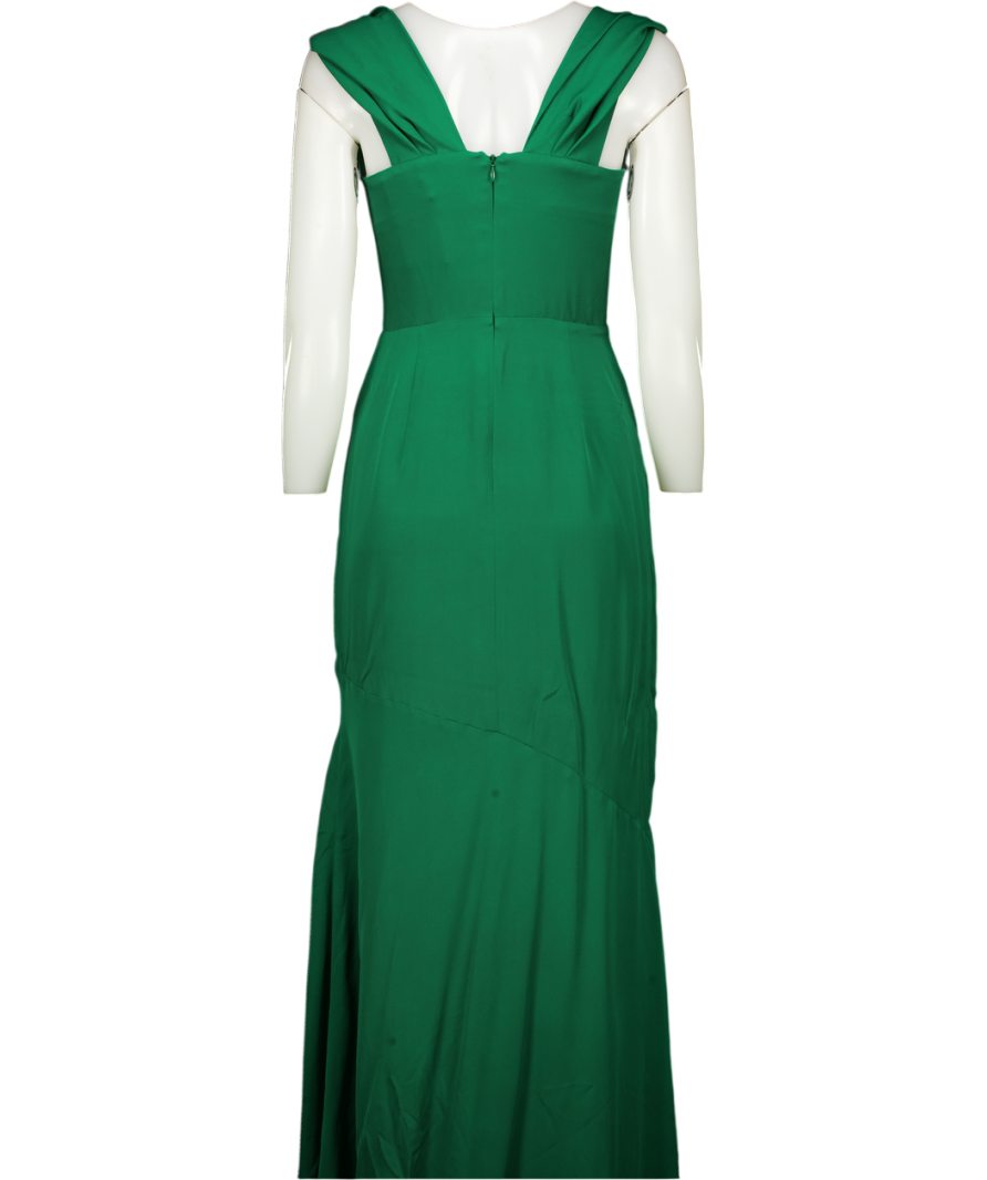 THE FOLD Deep Emerald Green Amorosi Silk Gown Dress UK 6
