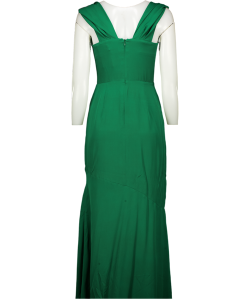 THE FOLD Deep Emerald Green Amorosi Silk Gown Dress UK 6